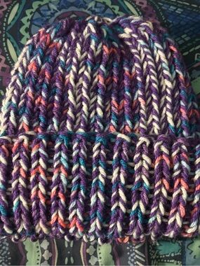 Chunky Knit Beanie in Purple with Multicolor Accents